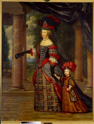 Muotokuva Itävallan Marie Theresestä, Ranskan kuningattaresta (1638 - 1683) ja Suuresta delfiinistä. Pierre Mignardin (1612-1695) maalaus