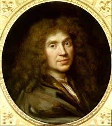 Molièren (1622-1673), Jean-Baptiste Poquelinin muotokuva. Mitat: 0,55 x 0,48. Noin 1658. Chantilly, Musée Condé.