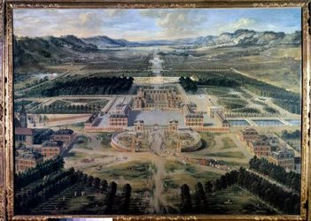 Näkymä Versaillesin linnalle ja puutarhaan, otettu Paris Avenuelta vuonna 1668 (öljy kankaalle)