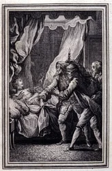 La Mandragore - Jean La Fontainen teoksessa "" Tarinoita ja novelleja säkeissä "". 1776. P.P. Choffardin kuvitus.