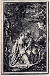 Garben kuninkaan morsian - Jean La Fontainen "" Tarinoita ja novelleja säkeissä"" 1776. P.P. Choffardin kuvitus.