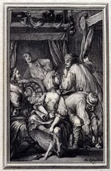 Le Cradle - Jean La Fontainen "" Tarinoita ja novelleja säkeissä" -osassa. 1776. P.P. Choffardin kuvitus.