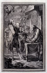 Pasta ankeriaasta. Jean La Fontainen "" Tarinoita ja novelleja säkeistössä". 1776. P.P. Choffardin kuvitus.