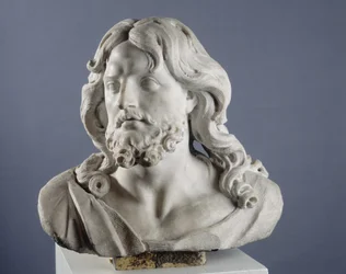 Salvator Mundi. Rintakuva, joka esittää Kristusta maailman pelastajana (marmori).