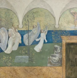 Yksityiskohta valmistelevasta maalauksesta elokuvaan The inspiring Muses aclaim the Genius, Valon lähettiläs, 1895