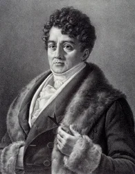 Muotokuva Francois-Joseph (Francois Joseph) Talmasta (1763-1826), ranskalainen näyttelijä Pierre Vigneronin kaiverrus (1789-1872) 1800-luvun Pariisi, Musee Carnavalet