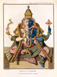 Hari-Hara, Pierre Sonneratin teoksesta Voyage aux Indes et a la Chine, kaivertanut Poisson, julkaistu 1782