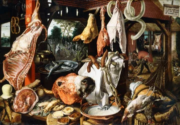 Lihakauppiaan koju ja pyhä perhe pakomatkalla Egyptiin, 1551