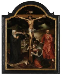 Kristus ristillä Neitsyen, Pyhän Johanneksen ja Maria Magdaleenan kanssa (öljy paneelissa)