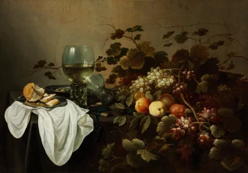 Asetelma hedelmien ja Roemerin kanssa - Peinture de Pieter Claesz (n. 1597-1660) - 1644 - Öljy kankaalle - 104,5x146 - Szepmuveszeti Muzeum, Budapest