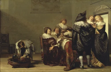 Une fete musicale - Musikaalijuhla, kirjoittanut Codde, Pieter (1599-1678). Öljy puulle. Mitat: 35,5x52,5 cm. Tukholman kansallismuseo