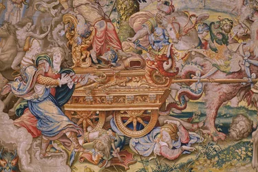 Flanderin kuvakudos. Sarja Seitsemän pääsyntiä: Turhamaisuus (ylpeys). Sarjakuvapiirtäjä Pieter Coecke van Aelst. Brysselin ateljee. noin 1542-1544.