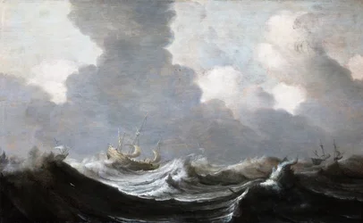 Neljä alusta juoksemassa ennen kaatoa, 1630
