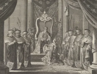 Kilpi 8: Keisari Maximilian II myöntämässä kruunun Amsterdamin vaakunalle, Cas..., 1638.