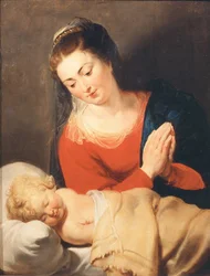 Neitsyt jumaloimassa nukkuvaa lasta, n. 1615.