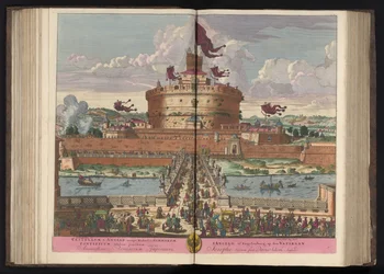 Engelenburcht aan de rivier de Tiber te Rome Pyhän Angelin (nimittäin Michaelisin) korkein linna (...) (otsikko esineessä)
