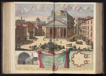 Pantheon Roomassa Veue de la Piazza ja Santa Maria della Rotondan temppeli jo muinainen Pantheon (otsikko esineessä)
