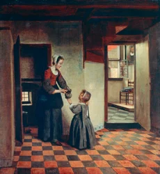 Nainen lapsen kanssa ruokakomerossa, c1660