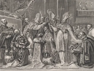 Levy 24: Paavi kruunasi Kaarle V:n keisariksi William Becanuksen teoksesta Serenissimi P..., 1636.