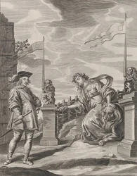 Levy 6: Ferdinand vastaanottamassa Gentin kaupungin avaimet Guillielmus Becanuksen teoksesta "Se...", 1636.