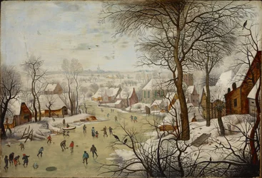 Talvimaisema lintuansalla - Talvimaisema lintuansalla, kirjoittanut Brueghel, Pieter, the Younger (1564-1638). öljy puulle