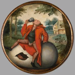 Juoppo kananmunalla, flaamilainen sananlasku, noin 1594 (öljy paneelille).