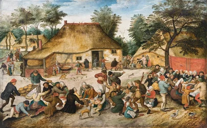 Talonpojan häät - Pieter Brueghel nuoremman (1564-1638) maalaus - Öljy puulle - 43x68 - Hallwylska Museet, Tukholma