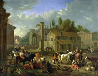 Sotilaat lepäävät kylässä, noin 1697 (öljy kankaalle).