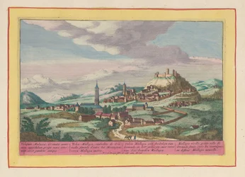 Näkymä Vélez-Málaga-paikalle Andalusiassa Vélez Mallaga, Granaden kaupunki, vuoristossa, lähellä merta, Mallagan alapuolella (otsikko esineessä) Theatrum Hispaniae (...) (sarjan nimi)