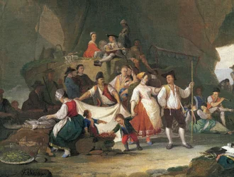 Aamiainen meren rannalla, Pietro Fabbris (1740-1792), yksityiskohta