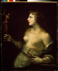 ""Urania"" (Urania) edustaa tähtitieteen ja astrologian suojaavaa museota, joka pitää kättä pallolla. Pietro Liberin (1614-1687) maalaus 1600-luvun Mikhail Kroshitskyn taidemuseo, Sevastopol (Sevastopol) Ukraina