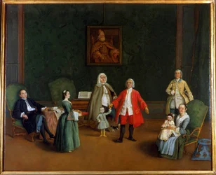 Perhemuotokuva, Pietro Longhi (1702 - 1785), öljymaalaus, Palazzo Levi Montalcini.
