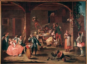 La merenda Campagnassa (Välipala maaseudulla) Pietro Longhin (1702-1785) maalaus noin 1750 Mitat 96x131 cm Venetsia, Ca 