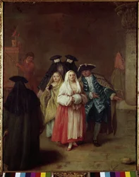 Uusi maailma - Pietro Longhin (1702-1785) maalaus, öljy kankaalle, 61x49 cm, noin 1756. Venetsia, Querini Stampalia Foundation