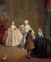 Esitys Pietro Longhin (1702-1785) maalaus 1700-luvun aurinko. 0,64x0,5 m