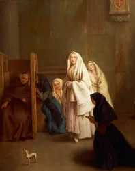 Seitsemän sakramenttia: tunnustus, Pietro Longhi (1701-1785), öljy kankaalle, 61x50 cm, ennen 1755-57,