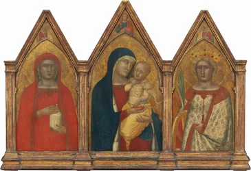 Madonna ja lapsi siunauksen Kristuksen kanssa ja pyhät Maria Magdaleena ja Katariina Aleksandrialainen enkelien kanssa [koko triptyykki]