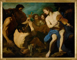 Apollon ja Marsyasin välinen musiikkikilpailu, maalattu noin 1631/32 (maalaus kankaalle).