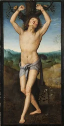 Saint Sebastien - Saint Sebastian, kirjoittanut Perugino (noin 1450-1523). Öljy puulle. Mitat: 174x88 cm. Tukholman kansallismuseo