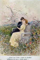 Kaksi rakastajaa, kuvitus Pietro Scoppetta (1863-1920), Italia, 1900-luku