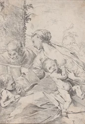 Pyhä perhe, jossa pieni pyhä Johannes pitelee omenaa, n. 1630.
