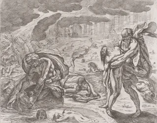 Vedenpaisumus, hahmoja vedetään vedestä, n. 1640-42.