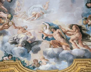 Cosimo I kuvattuna nuorena miehenä, joka saa kuolemattomuuden kruunun Jupiterilta, Pietro da Cortona ja Ciro Ferri, fresko.