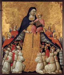 Misericorden neitsyt: Pietro da Recanatin alttaritaulu, joka tunnetaan nimellä Pietro di Domenico da Montepulciano (aktiivinen 1418, kuolema vuosina 1427–1432) Mitat 0,54 x 0,43 m. Avignon, Musee du Petite Palais - Armon neitsyt. Pietro da Recanatin alttar