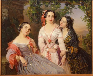 Portraits des soeurs la comtesse Elisabeth Salias de Tournemire (1815-1892), Sophia Soukhovo Kobylina (Soukhovo-Kobylina) (1825-1867) ja Eudokia Petrovo Solovovo - Peinture de Pimen Nikitich Orlov, öljy tölkki 163 (163),