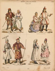 Esimerkkejä puolalaisista kansanpukuista, julkaisija K.S. Wolski, Krakova, 1888
