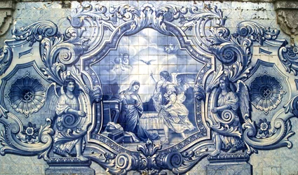 Koristeellinen paneeli, joka kuvaa Marian ilmestystä, Lamego, Portugali. 1738 (keraamiset laatat)