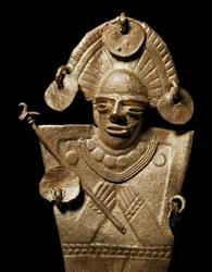 Esikolumbiaaninen taide, Muisca-sivilisaatio: naista esittävä pienoisveistos (tunjo) kultaisessa seremonia-asussa. 1400-1600-luku. Bogotá, Museo del Oro, Kolumbia