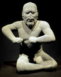 Esikolumbiaaninen taide, olmeekkikulttuuri: "Painija", veistos Veracruzista, Meksikosta. Kansallinen antropologian museo, México, Meksiko