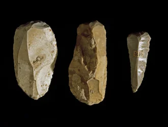 Esihistoria: erilaisia piikivityökaluja. Mesoliittinen kausi. Umbriasta. Perugia, Museo Archeologico Nazionale dell